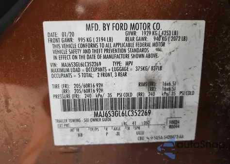 2020 Ford Ecosport Se from USA, damaged, VIN MAJ6S3GL6LC352269